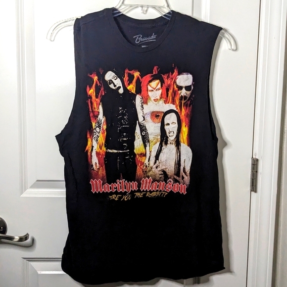 Bravado Tops - 100%Cotton Marilyn Manson Muscle Tee Shirt Dress Bravado Cut Out Unisex M Goth
